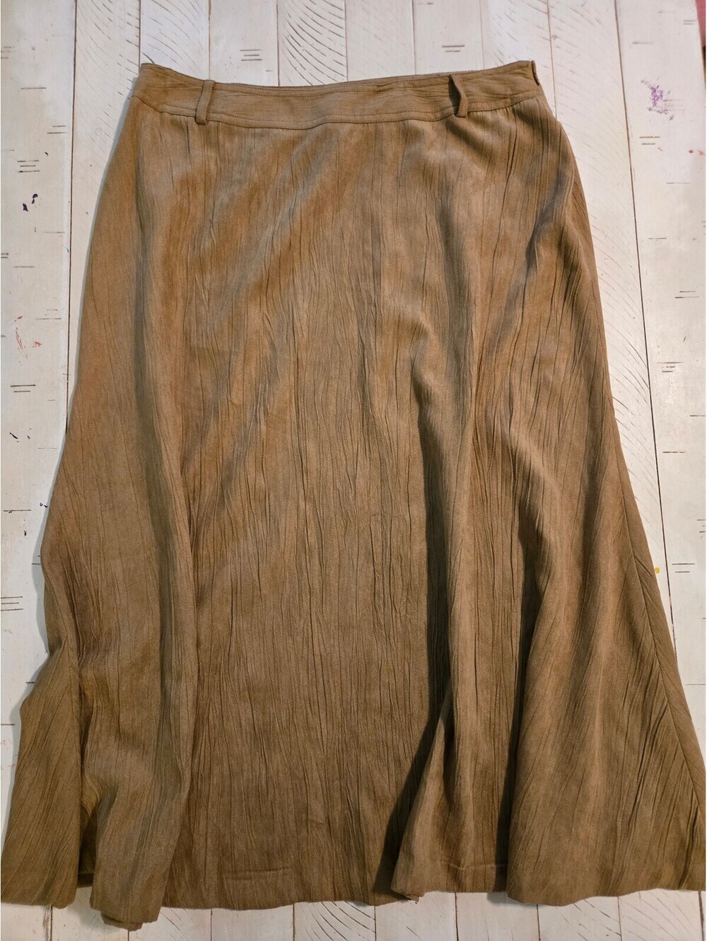 JM Collection Women's Brown Crinkle Midi Skirt Size 12 Flowy Career Boho